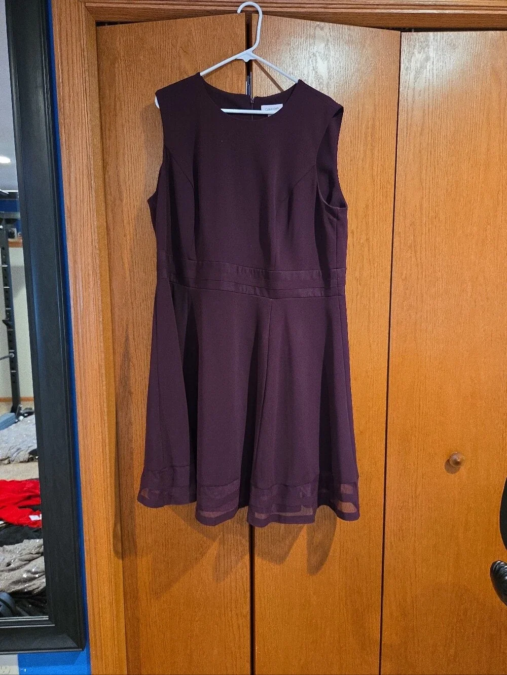 Womens Sleeveless Pleated Dress in Deep Plum